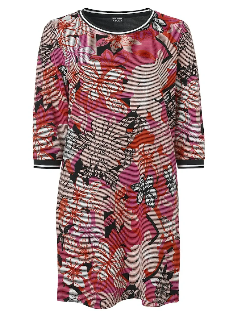 Via Appia Ribbed Floral Dress