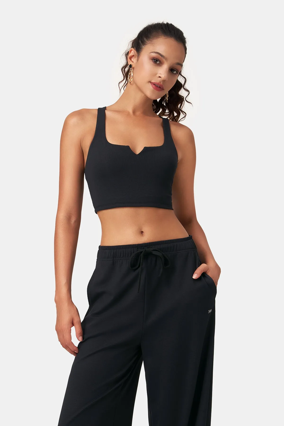 Waffle Texture Front-Slit Tank Top