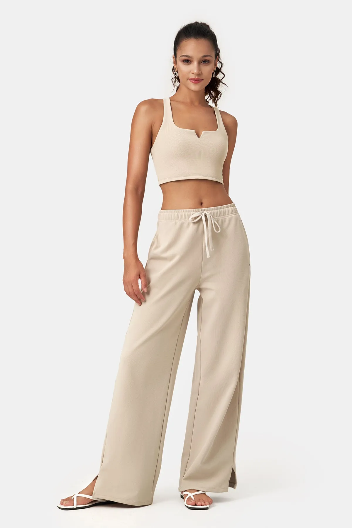 Waffle Texture Front-Slit Tank Top