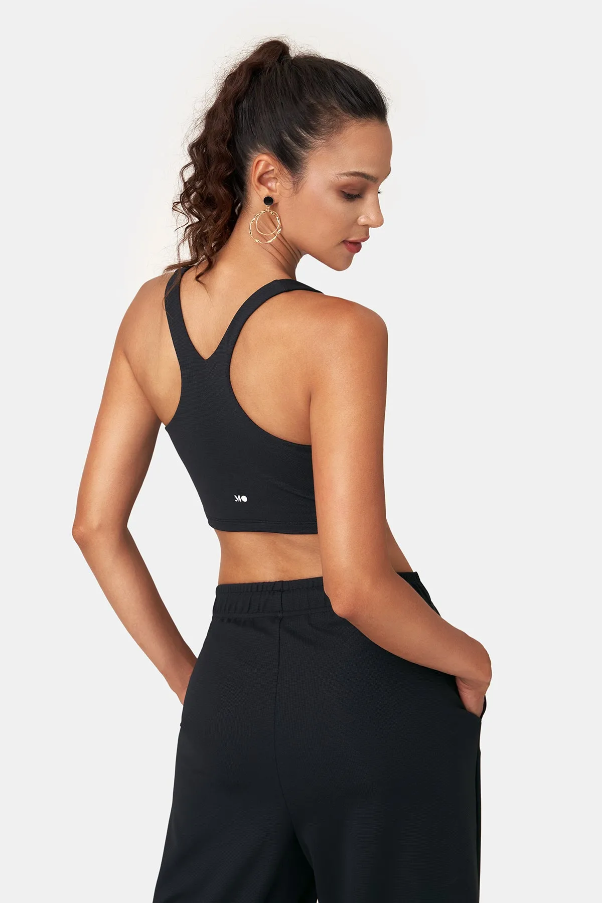 Waffle Texture Front-Slit Tank Top