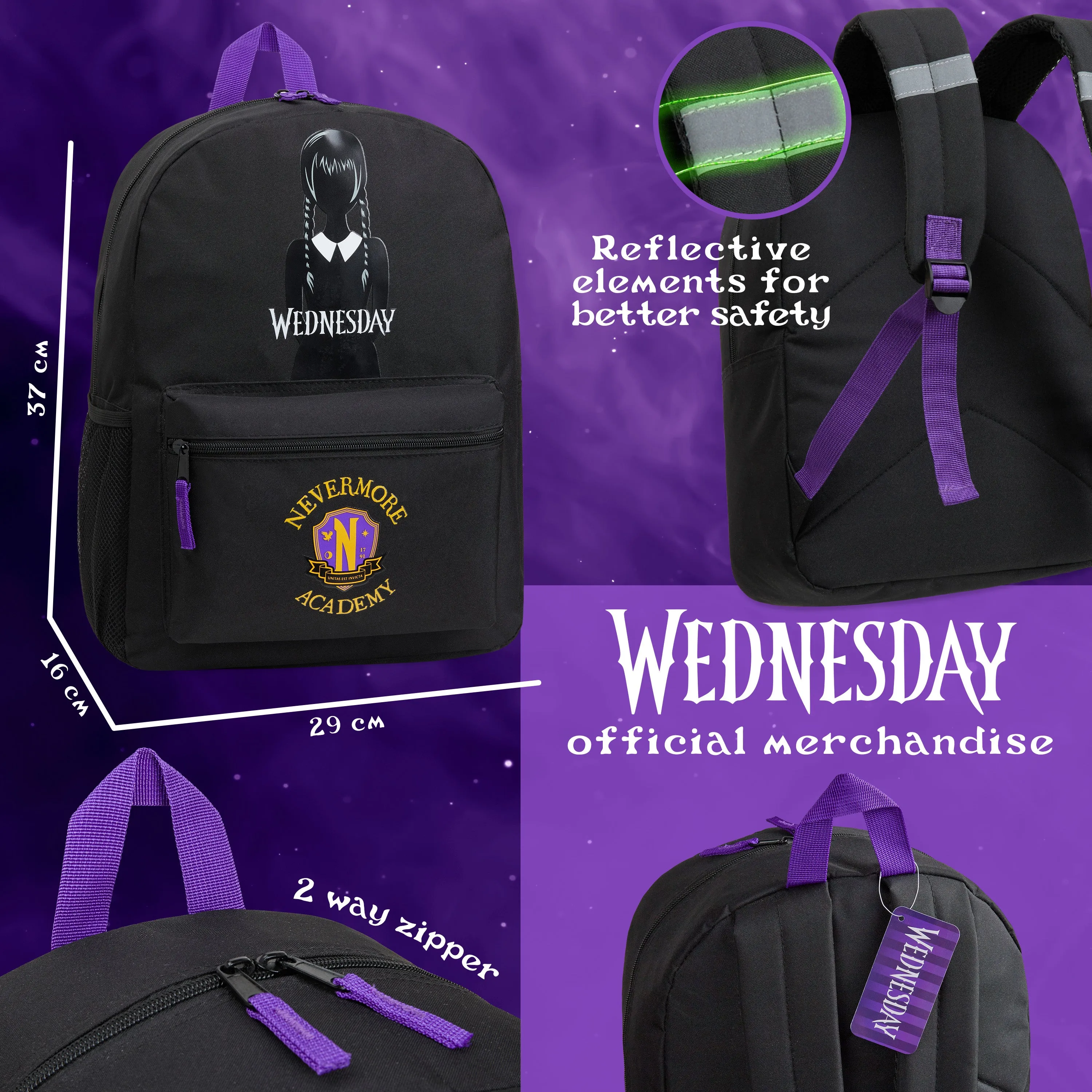 Wednesday School Backpack for Kids and Teenagers - Black/Yellow