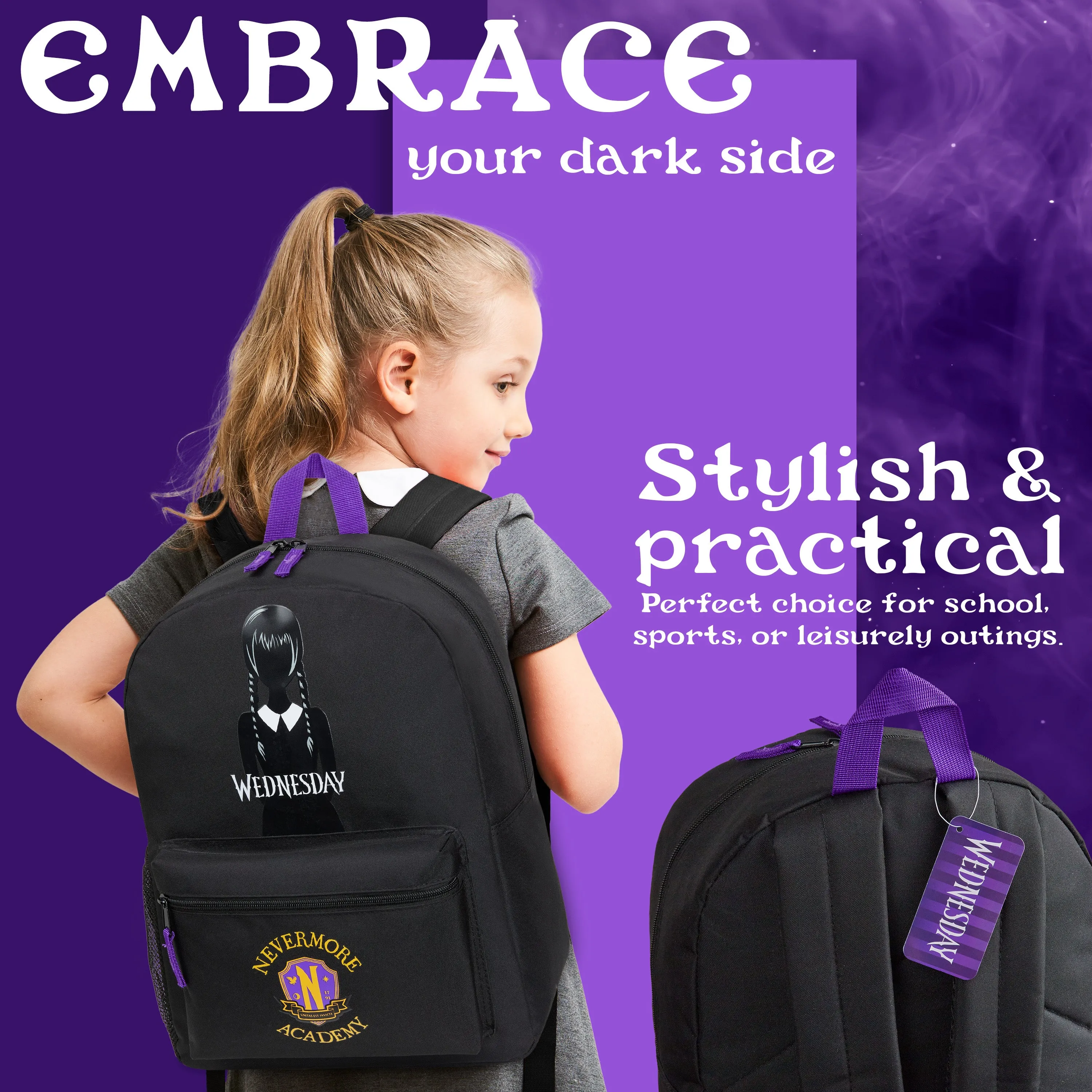 Wednesday School Backpack for Kids and Teenagers - Black/Yellow