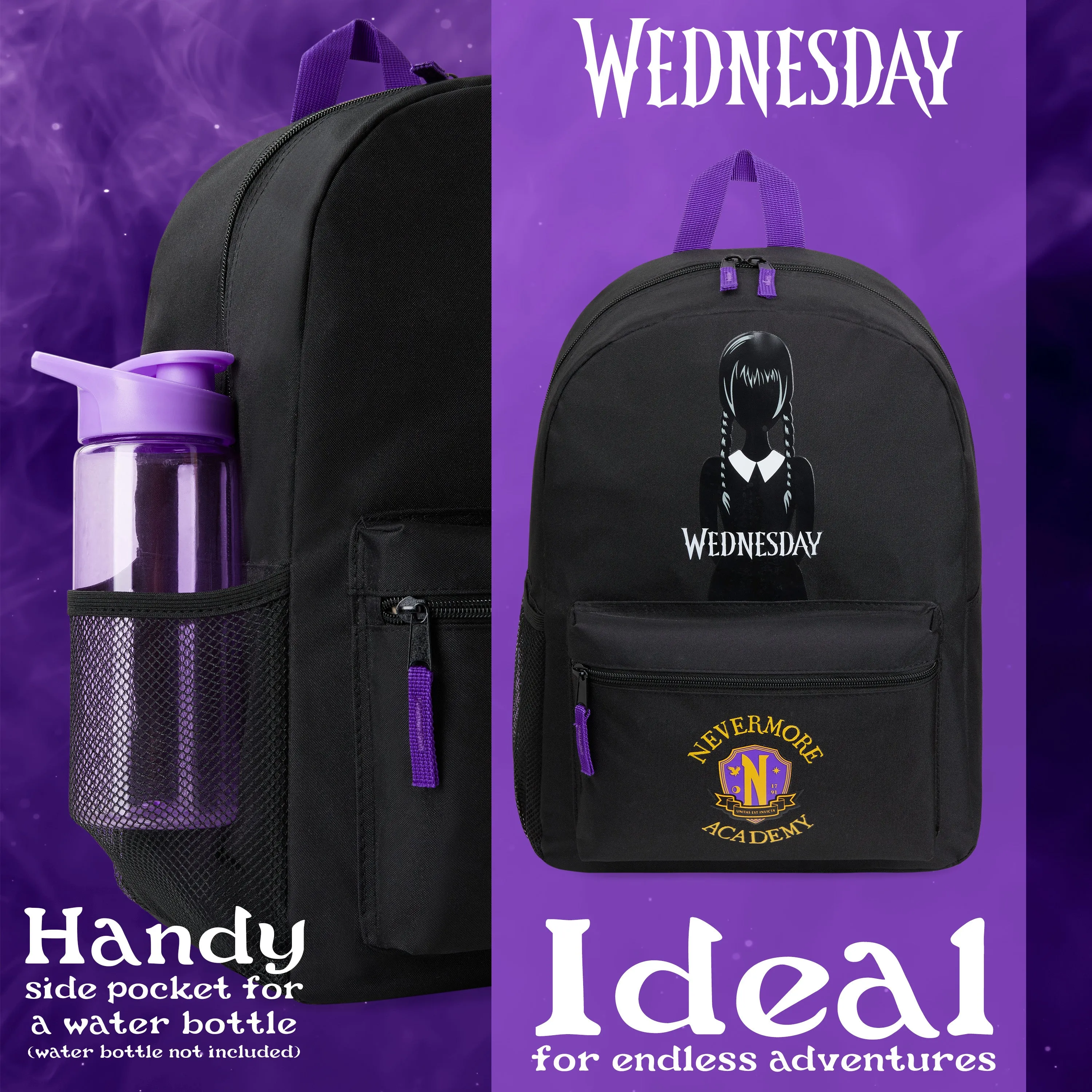 Wednesday School Backpack for Kids and Teenagers - Black/Yellow