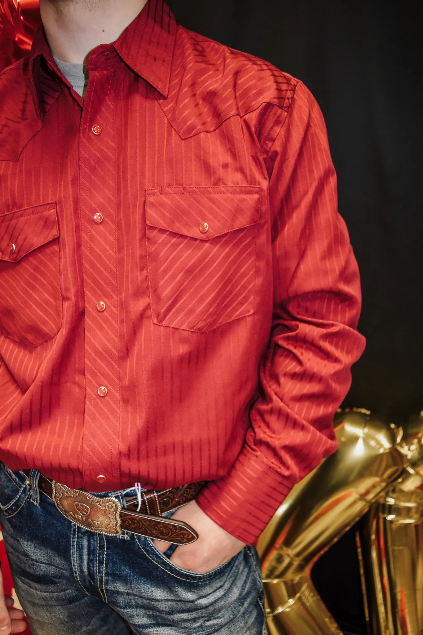 Wrangler® Western Long Sleeve Western Snap Dobby Stripe Shirt in Wine